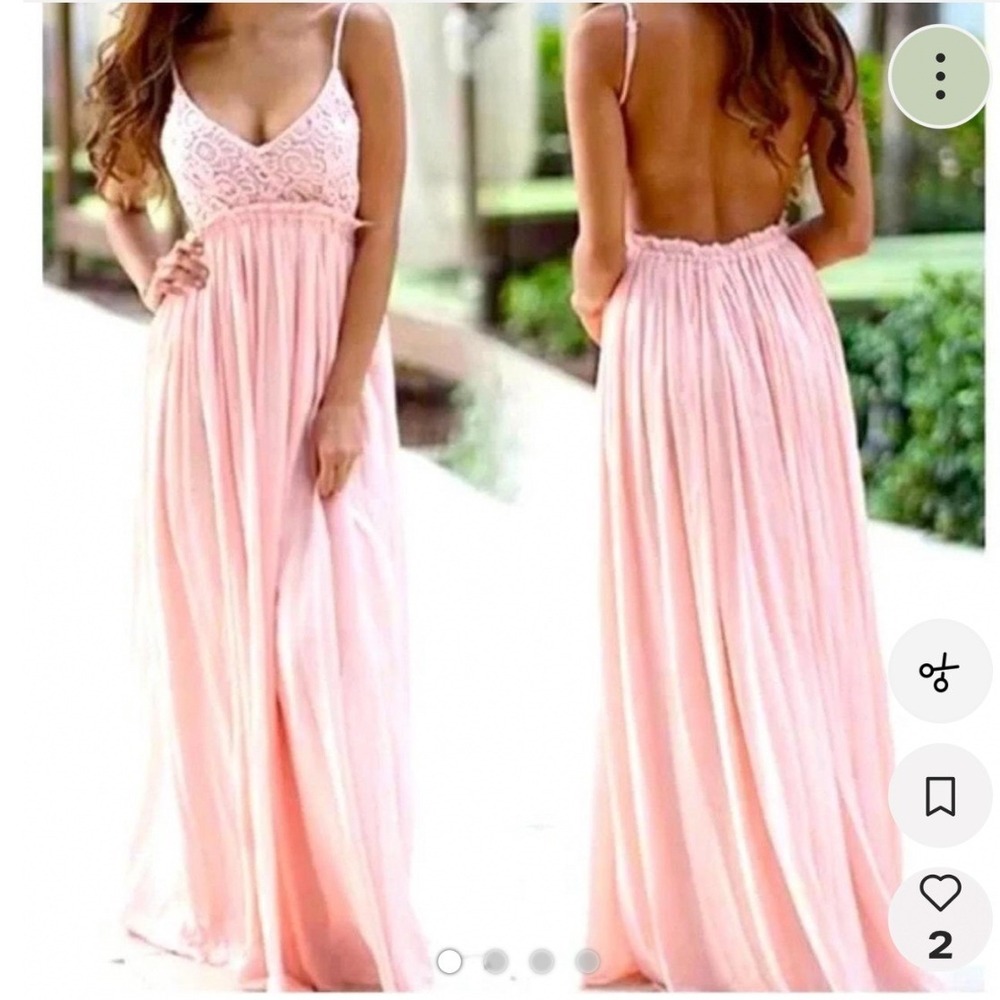 Pink Lily Blooming Prairie Crocheted Open Back Maxi Dress Pink Peach Medium NWT